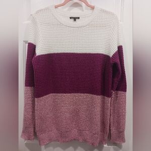 Colorblock Knit Sweater - White, Purple, Pink